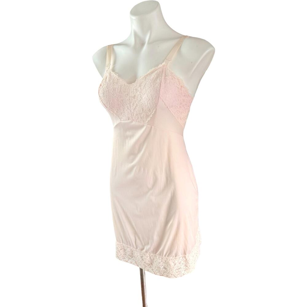 Vintage 1960s Pinehurst Slip | Blush Pink Lace Bodice Keyhole Hem Sz 32 Short - Picture 7 of 12